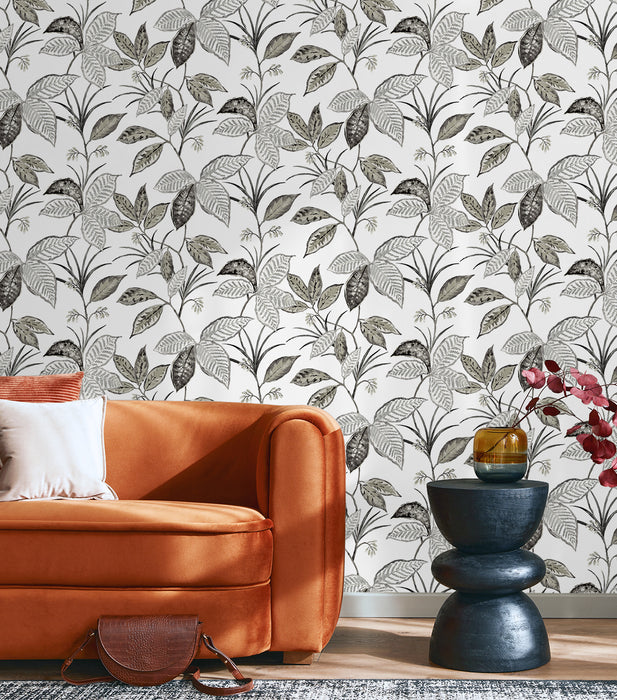 NextWall Boho Leaf Trail Greystone Wallpaper Sample NW48300