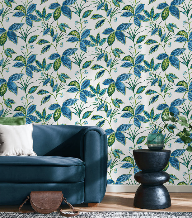 NextWall Boho Leaf Trail Lagoon Wallpaper Sample NW48312