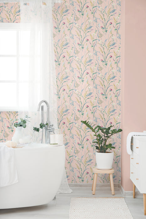 NextWall Meadow Flowers Lightly Pink Wallpaper NW48501