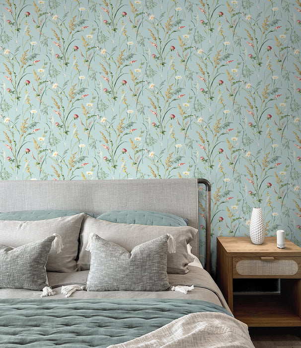 NextWall Meadow Flowers Seabreeze Wallpaper Sample NW48502