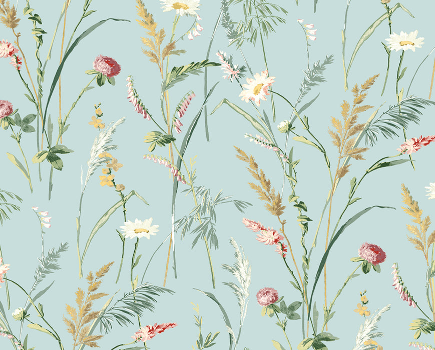 NextWall Meadow Flowers Seabreeze Wallpaper Sample NW48502