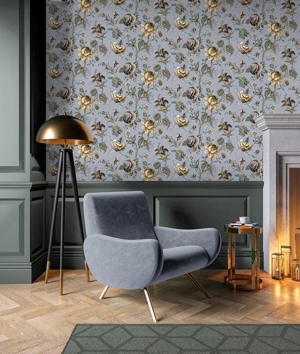 NextWall Sanibel Floral Trail Periwinkle Wallpaper NW48609