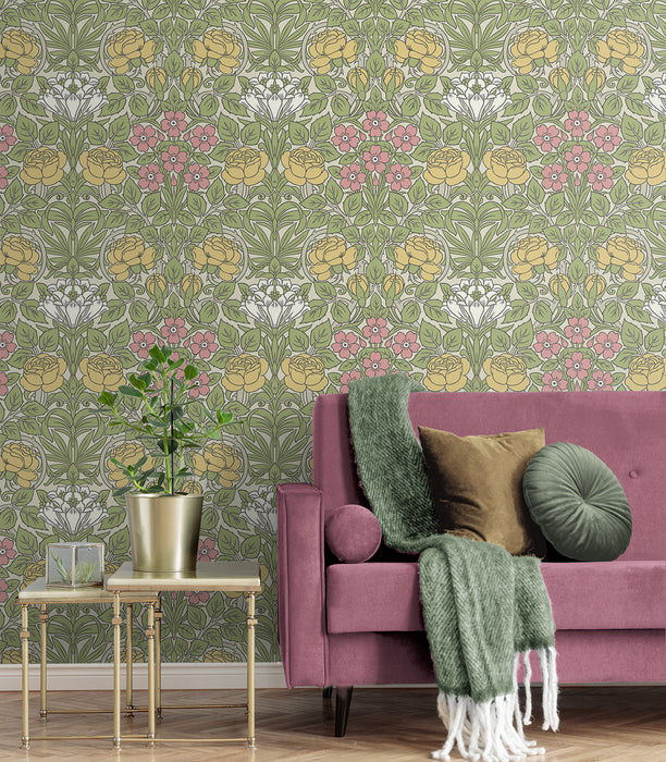 NextWall Vintage Rose Honey Bee & Posy Pink Wallpaper NW49007