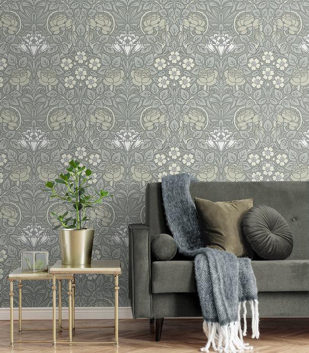 NextWall Vintage Rose Alloy Grey Wallpaper NW49008