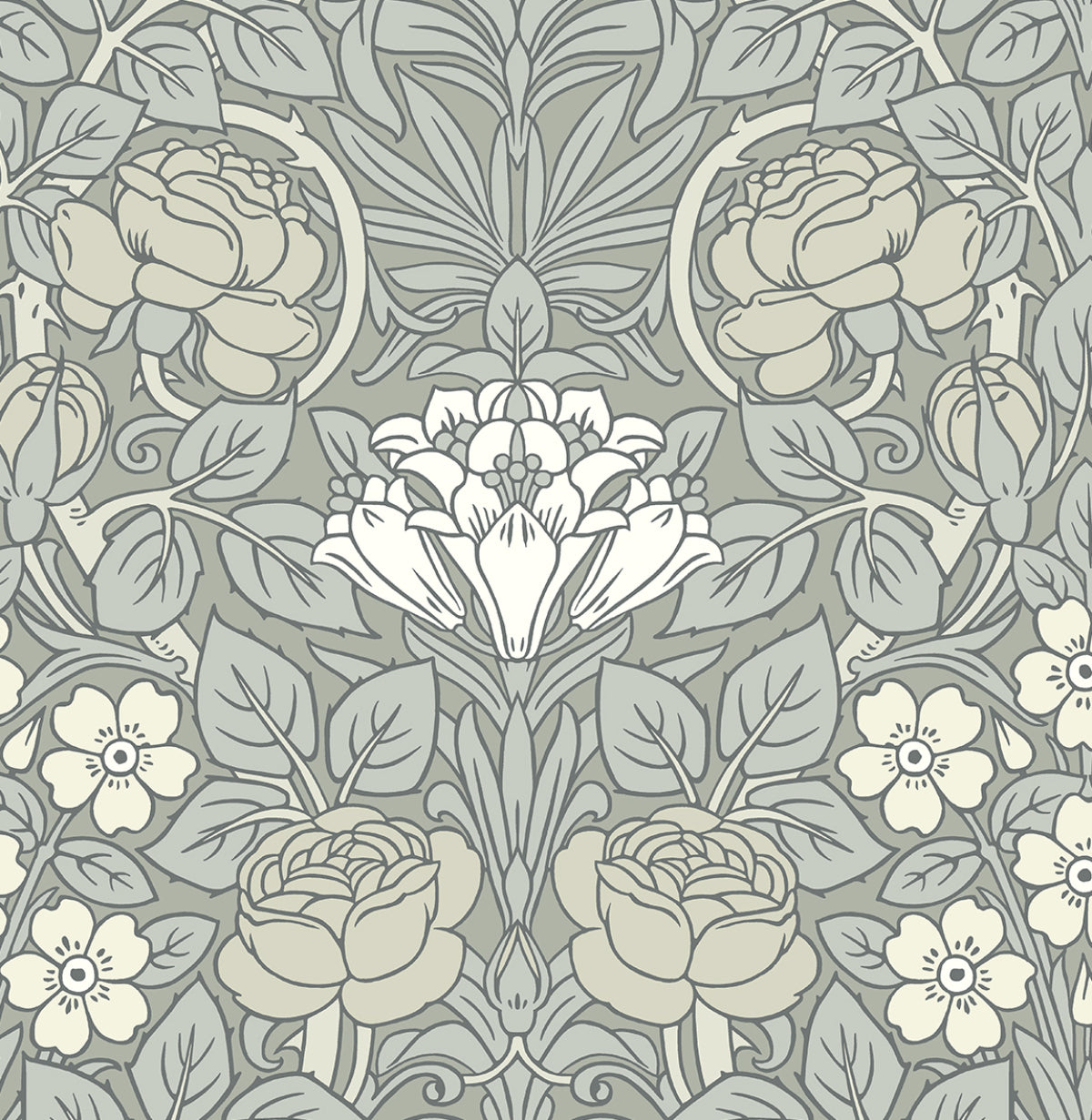 NextWall Vintage Rose Alloy Grey Wallpaper NW49008