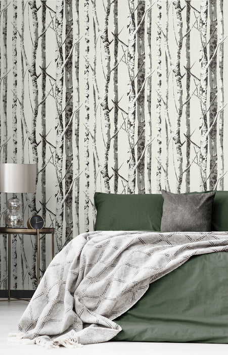 NextWall Winter Birch Greystone Wallpaper Sample NW49800