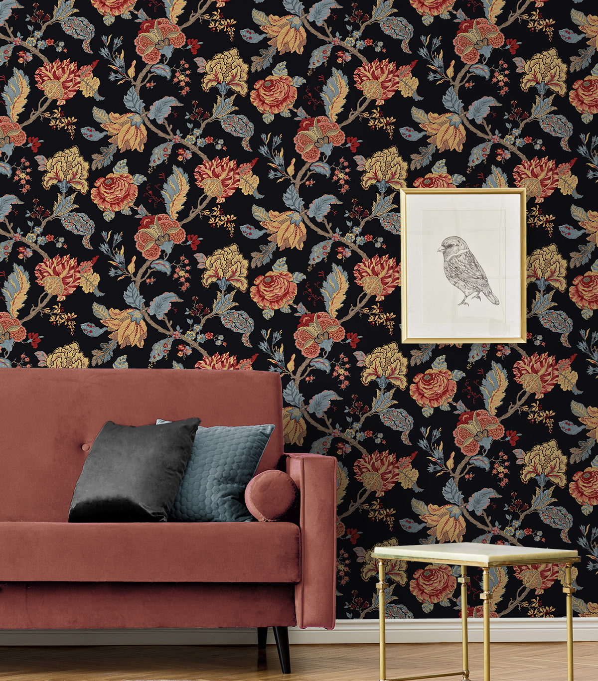 NextWall Kianna Jacobean Ebony Wallpaper NW50200