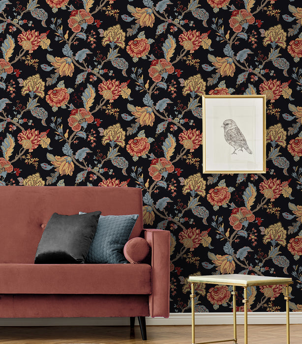 NextWall Kianna Jacobean Ebony Wallpaper Sample NW50200