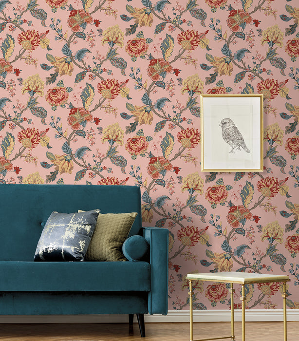 NextWall Kianna Jacobean Blush Wallpaper Sample NW50201