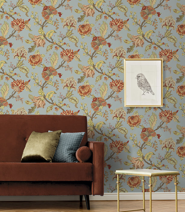 NextWall Kianna Jacobean Blue Dusk Wallpaper NW50202