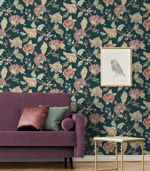 NextWall Kianna Jacobean Victorian Jade Wallpaper Sample NW50204