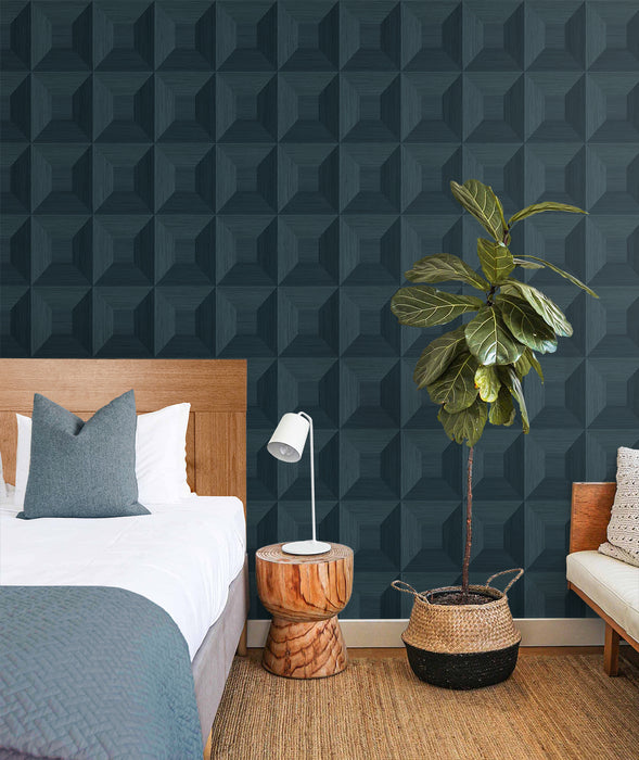 NextWall Quadrant Geo Denim Blue Wallpaper NW50302