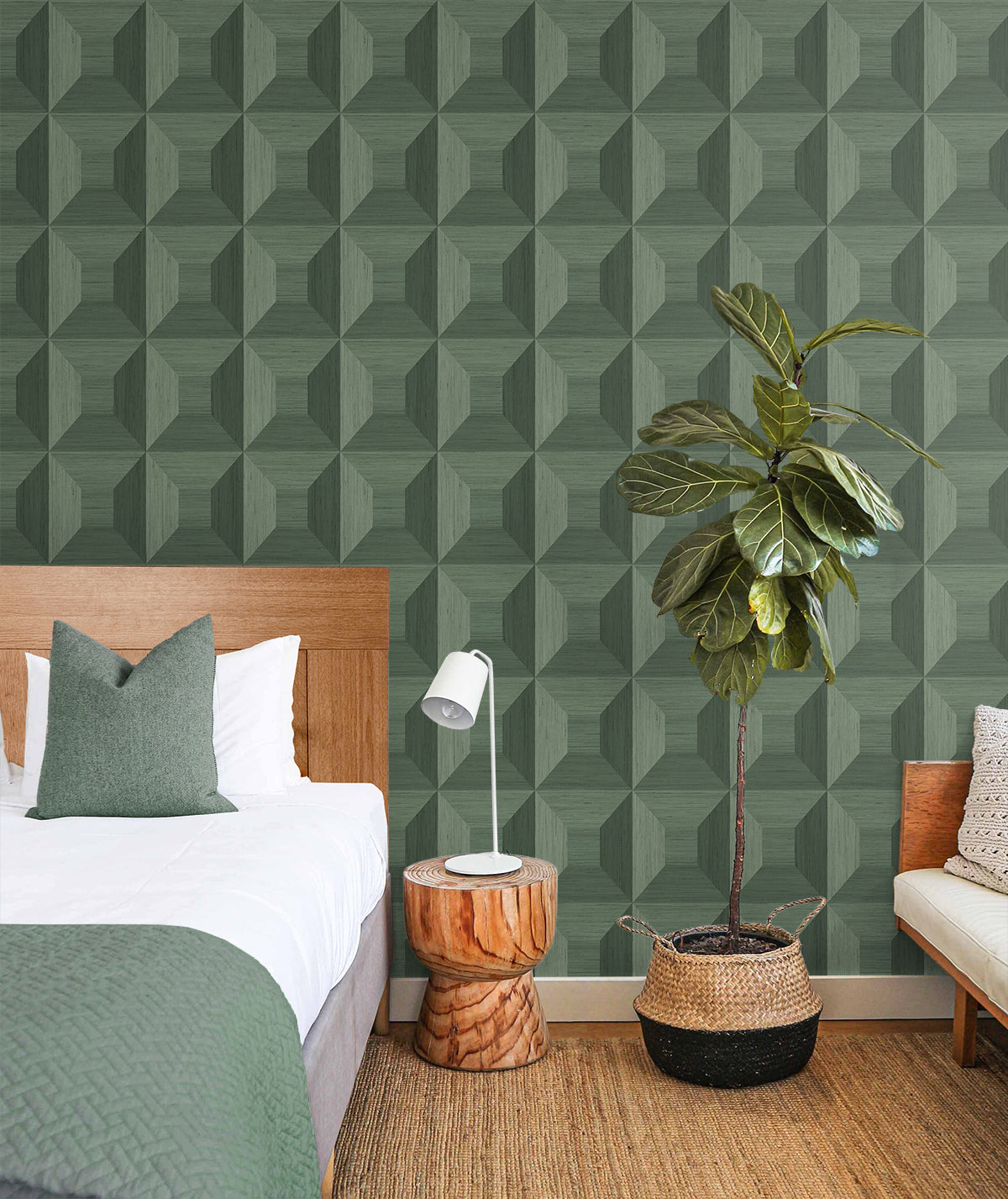 NextWall Quadrant Geo Sage Green Wallpaper NW50304