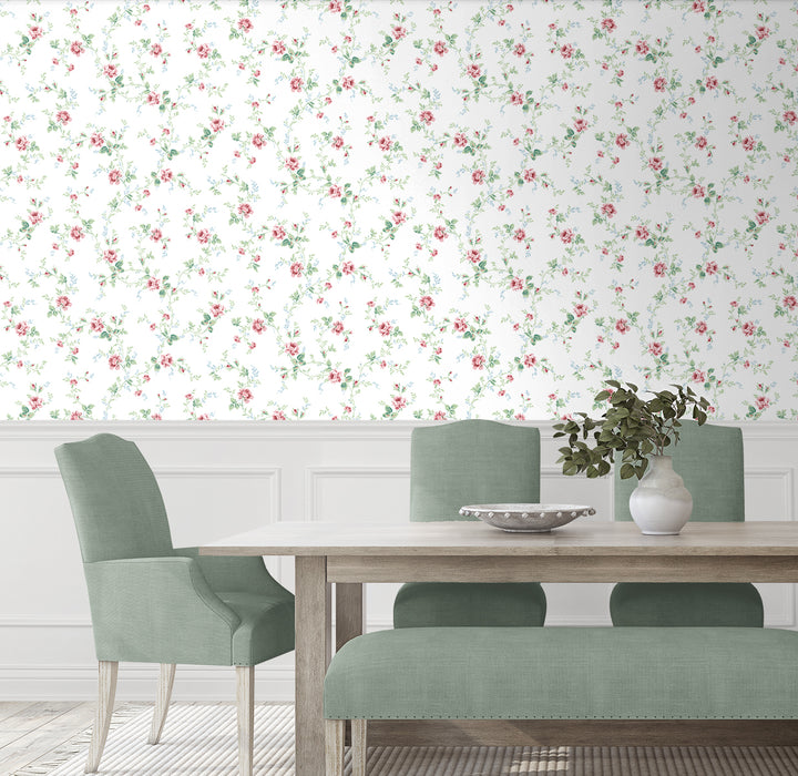 NextWall Blossom Floral Trail Blush & Spearmint Wallpaper Sample NW50401