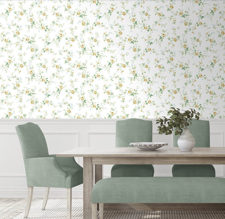 NextWall Blossom Floral Trail Wheatfield & Sage Wallpaper Sample NW50403