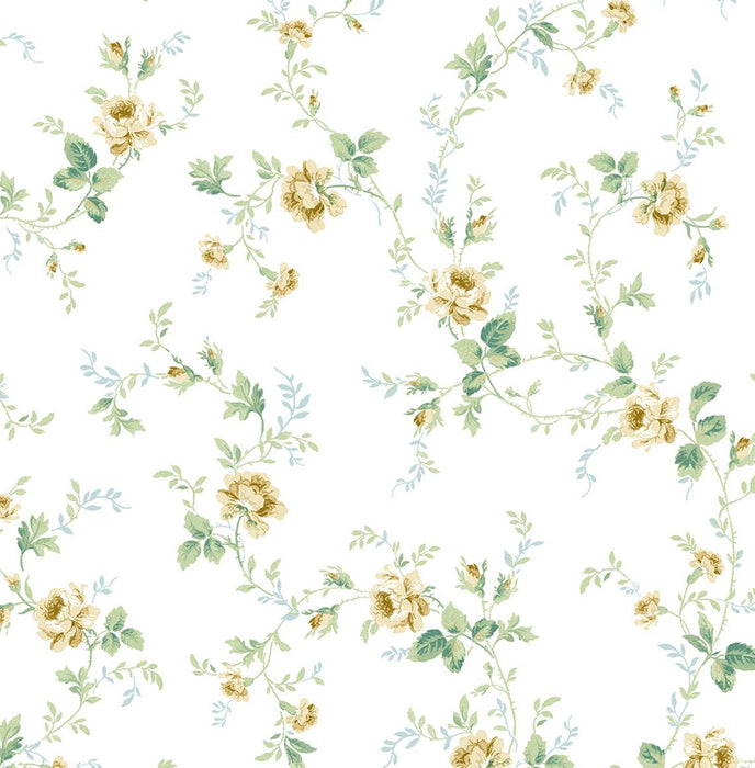 NextWall Blossom Floral Trail Wheatfield & Sage Wallpaper Sample NW50403