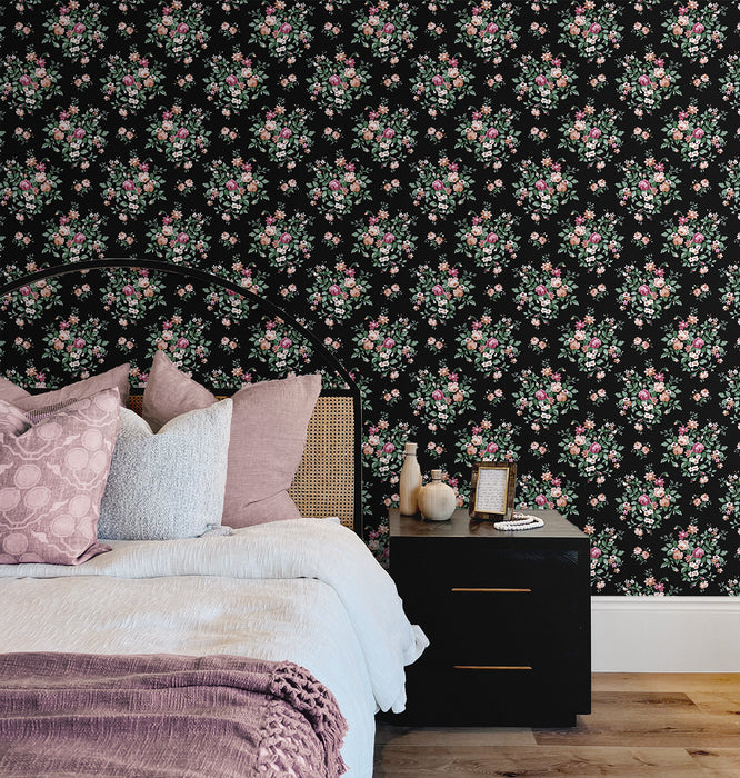 NextWall Floral Bunches Ebony Wallpaper Sample NW50500