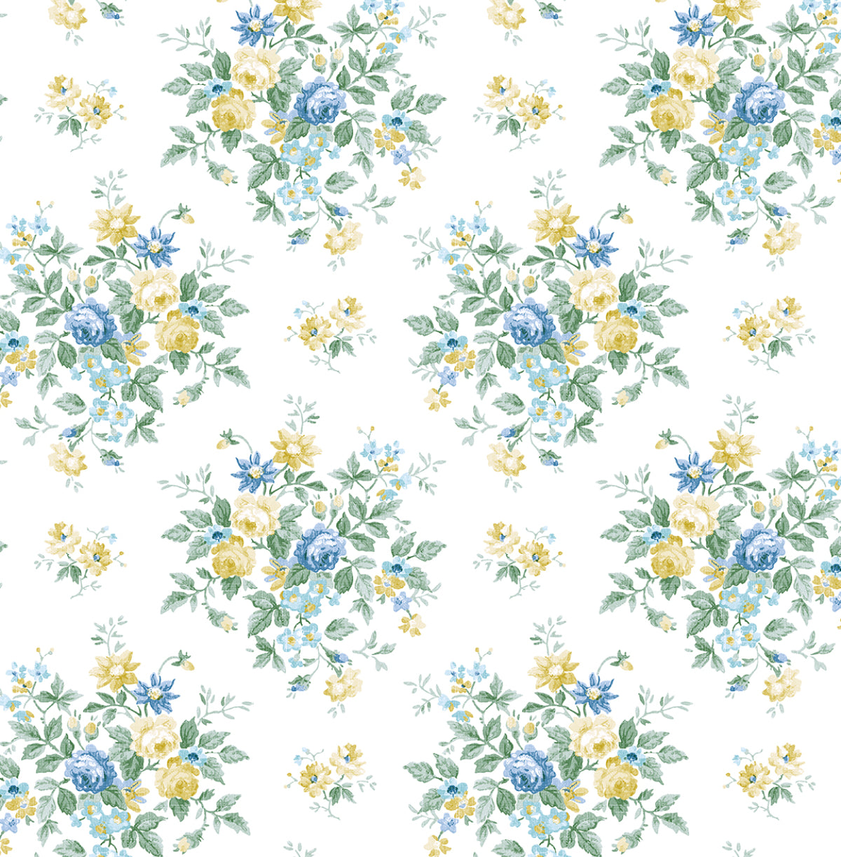 NextWall Floral Bunches Blue Stream & Buttercup Wallpaper NW50502