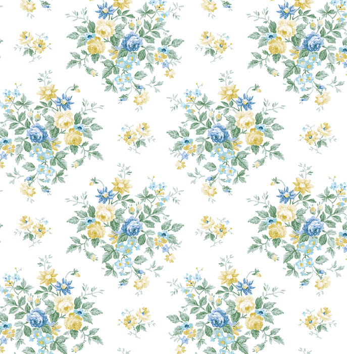 NextWall Floral Bunches Blue Stream & Buttercup Wallpaper NW50502