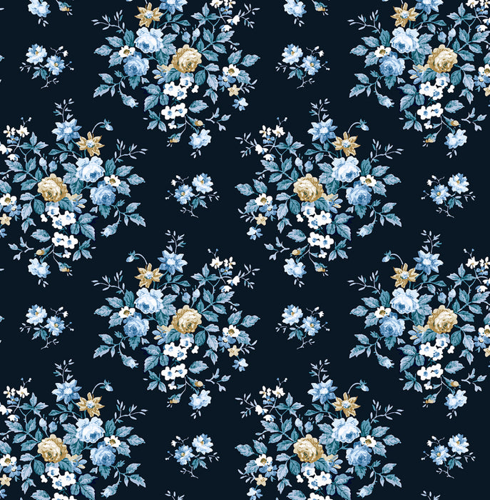 NextWall Floral Bunches Midnight Blue & Toffee Wallpaper Sample NW50512