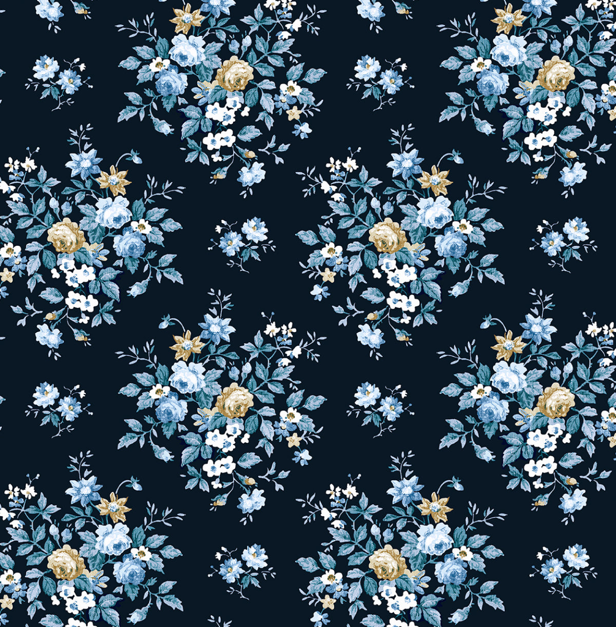 NextWall Floral Bunches Midnight Blue & Toffee Wallpaper NW50512