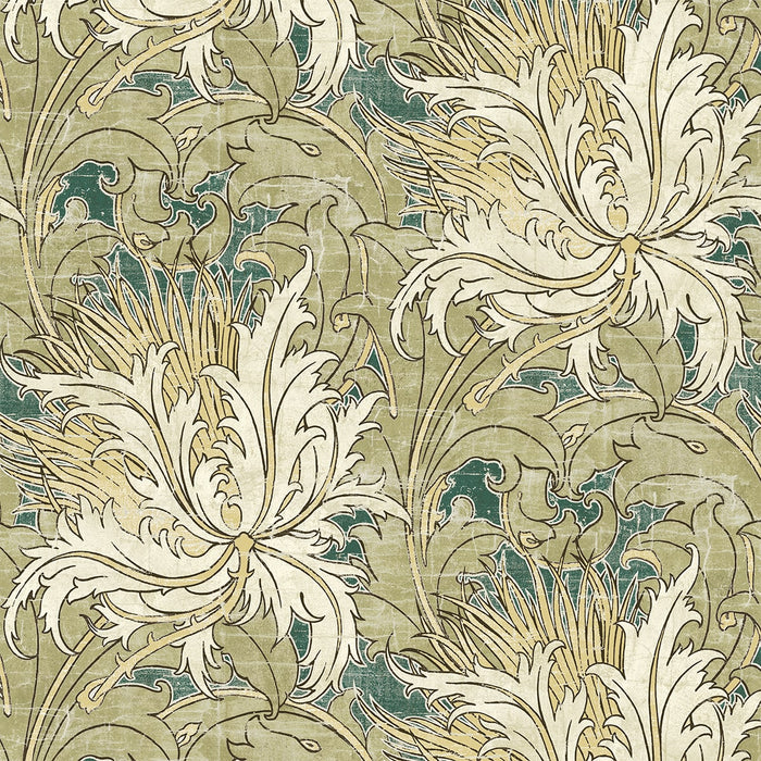 NextWall Floral Folly Juniper & Parchment Wallpaper Sample NW50704