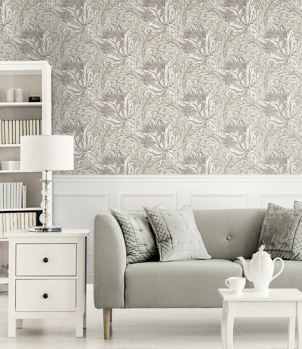 NextWall Floral Folly Lunar Rock & Pale Oak Wallpaper Sample NW50708