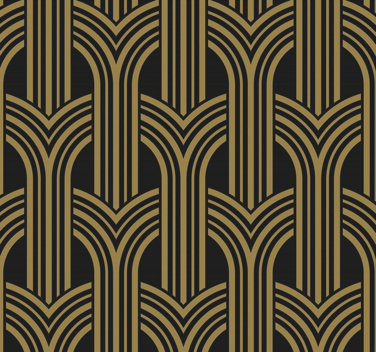 NextWall Deco Geometric Arches Ebony & Metallic Gold Wallpaper Sample NW50900