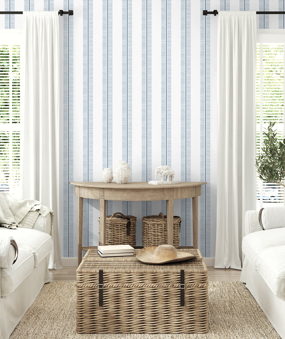 NextWall Beach Towel Stripe Blue Skies Wallpaper NW51002