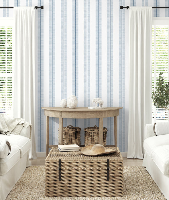 NextWall Beach Towel Stripe Blue Skies Wallpaper Sample NW51002