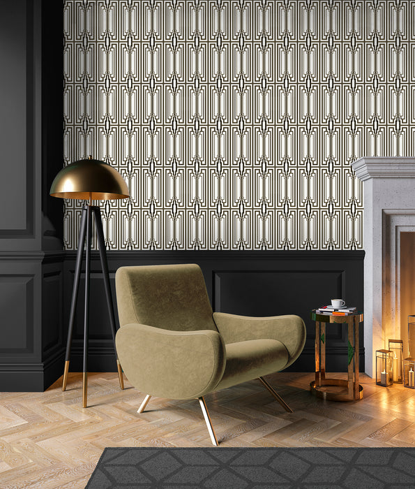 NextWall Manhattan Deco Ebony & Gold Wallpaper Sample NW51100