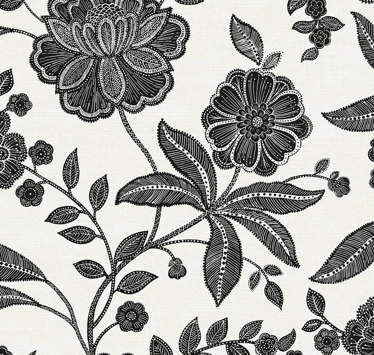 NextWall Julian Jacobean Floral Ebony & Ivory Wallpaper NW51600