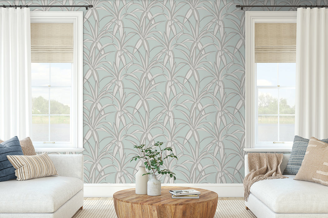 NextWall Tossed Cradle Plant Blue Mist Wallpaper Sample NW51702