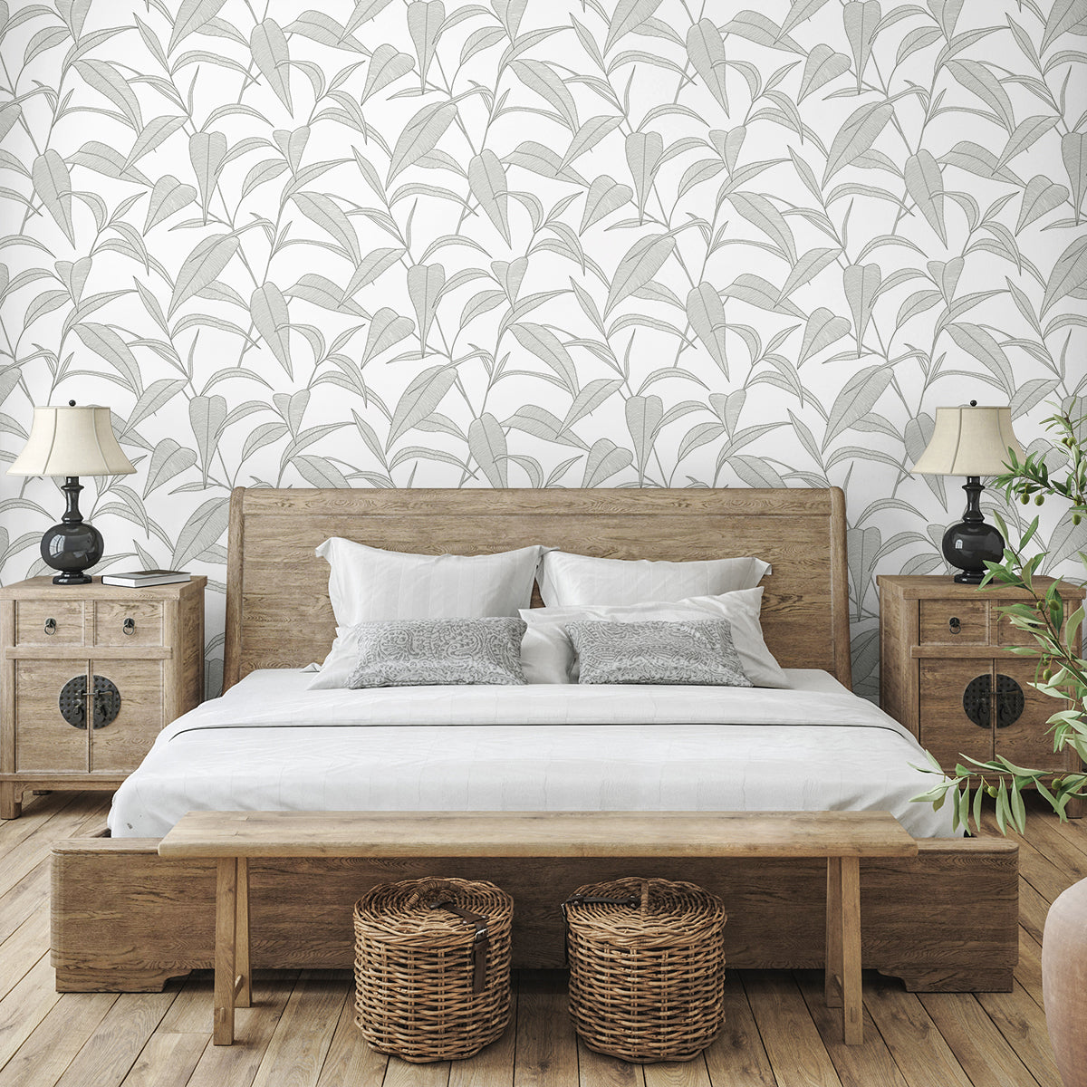 NextWall Pinstripe Leaf Trail Greystone Wallpaper NW51808