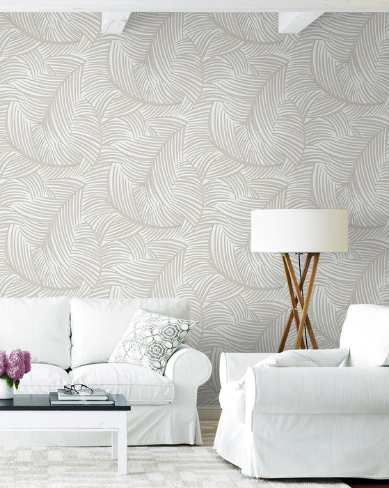 NextWall Tossed Palm Fronds Sea Salt Wallpaper Sample NW51907