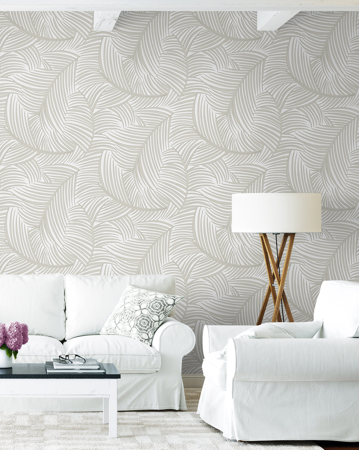 NextWall Tossed Palm Fronds Sea Salt Wallpaper NW51907