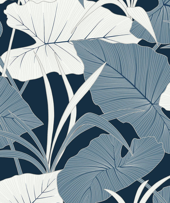 NextWall Elephant Leaves Blue Lagoon Wallpaper Sample NW52002