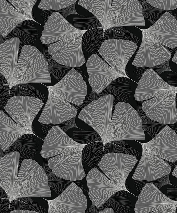 NextWall Tossed Ginkgo Leaf Ebony & Greystone Wallpaper Sample NW52200