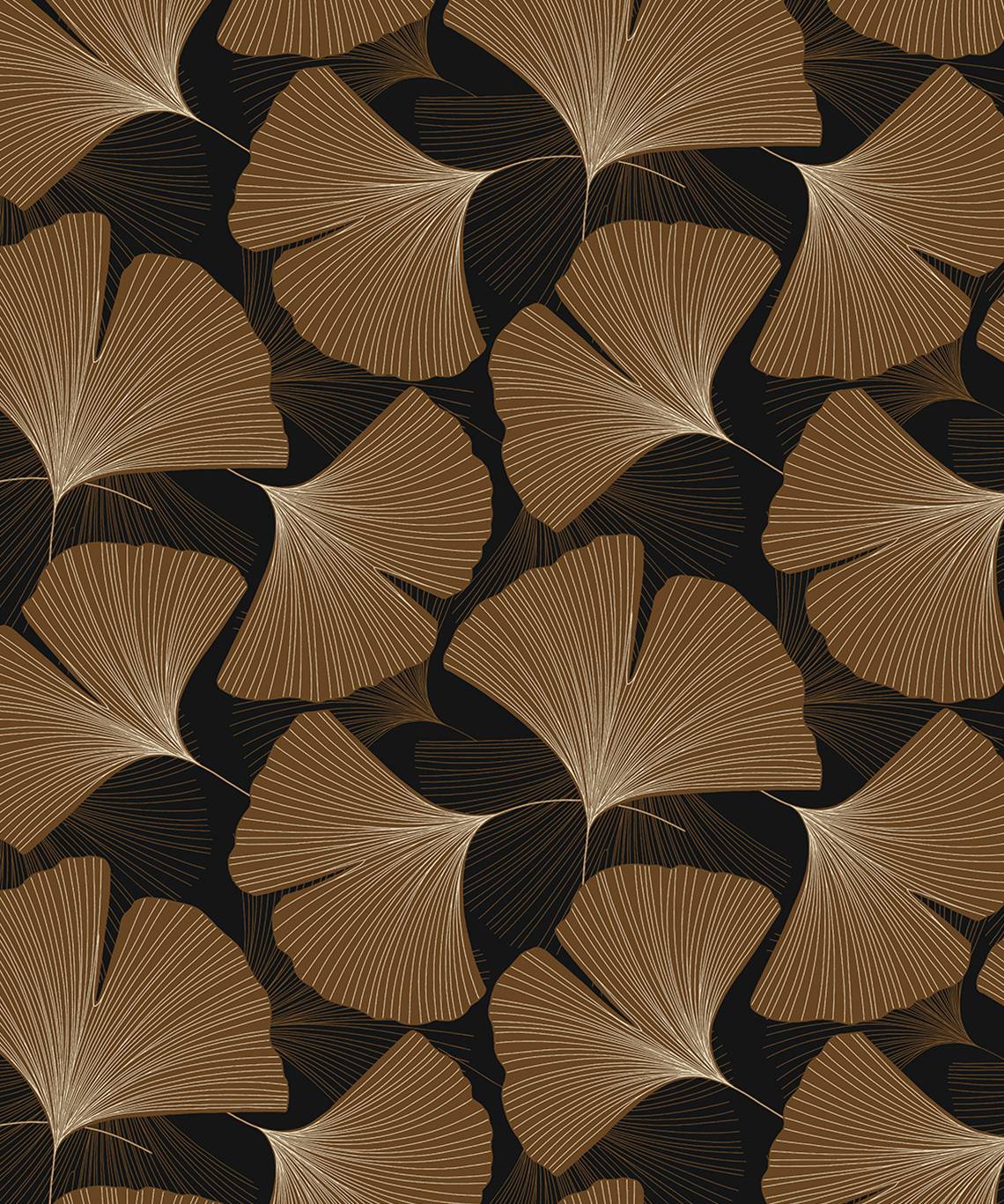 NextWall Tossed Ginkgo Leaf Ebony & Metallic Copper Wallpaper NW52206