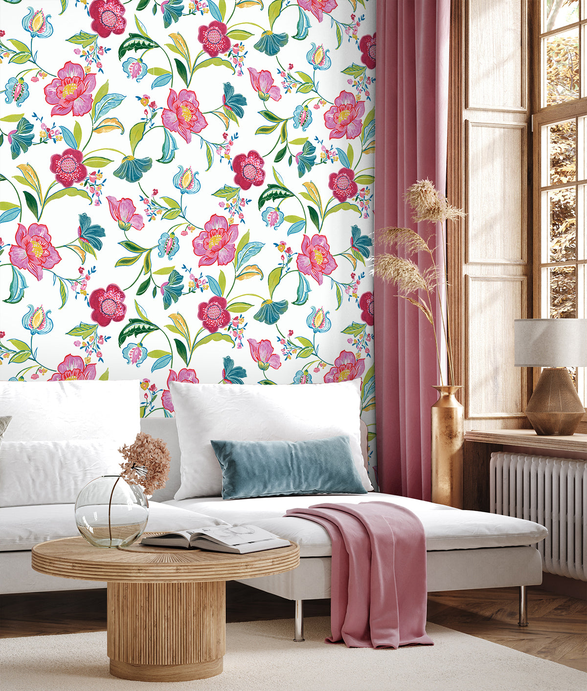 NextWall Painterly Floral Magenta & Off-white Wallpaper NW52300