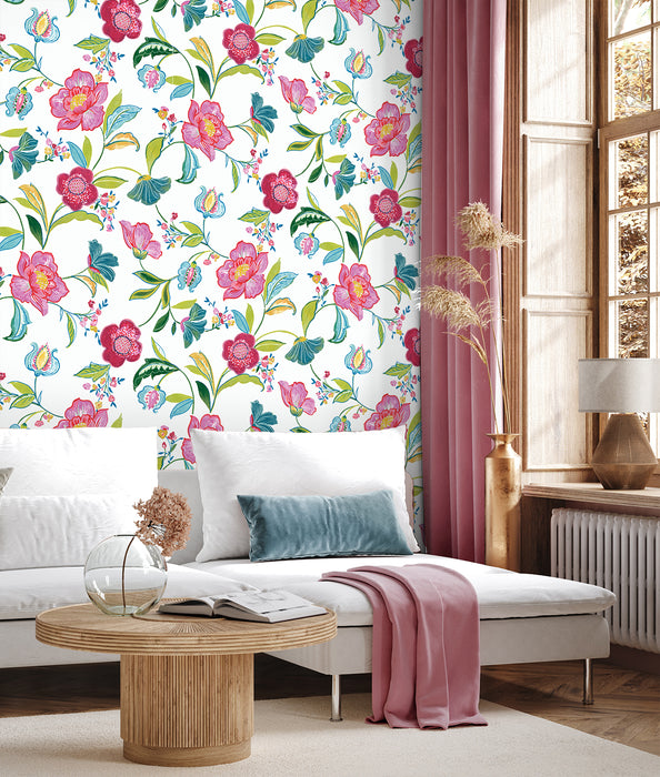 NextWall Painterly Floral Magenta & Off-white Wallpaper Sample NW52300