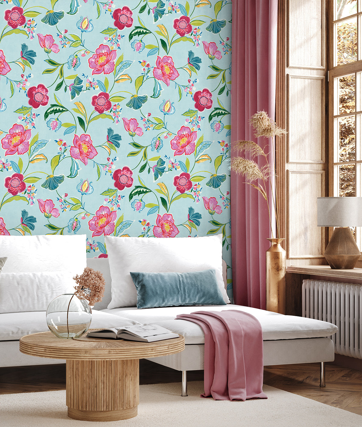 NextWall Painterly Floral Light Aqua Wallpaper NW52302