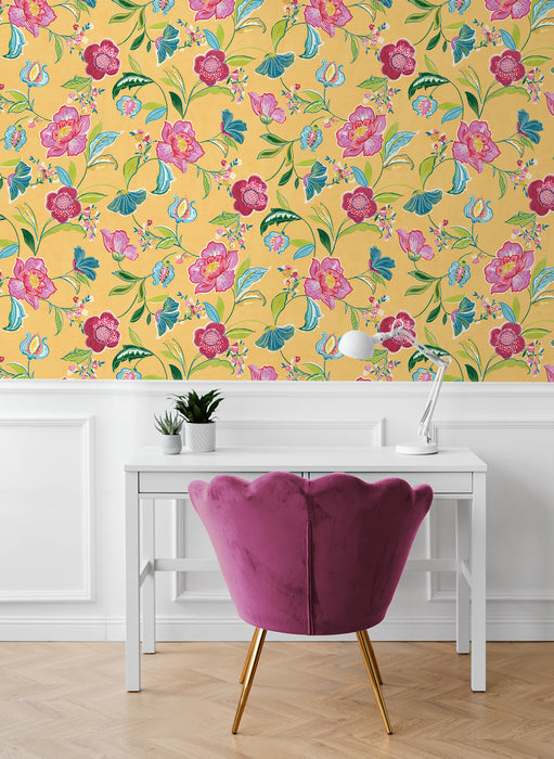 NextWall Painterly Floral Cantaloupe Wallpaper Sample NW52306