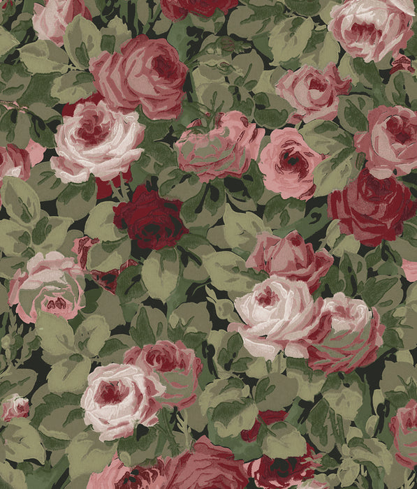 NextWall Rose Garden Garnet & Basil Wallpaper NW52401