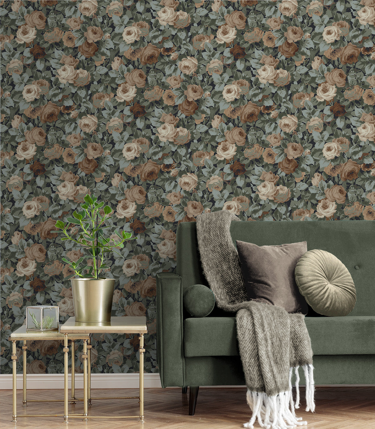 NextWall Rose Garden Midnight Blue & Cafe Wallpaper NW52402