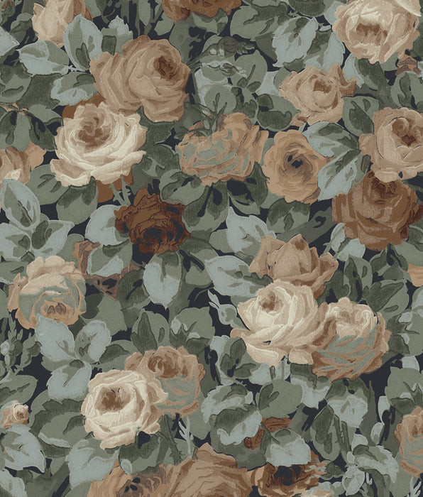 NextWall Rose Garden Midnight Blue & Cafe Wallpaper NW52402