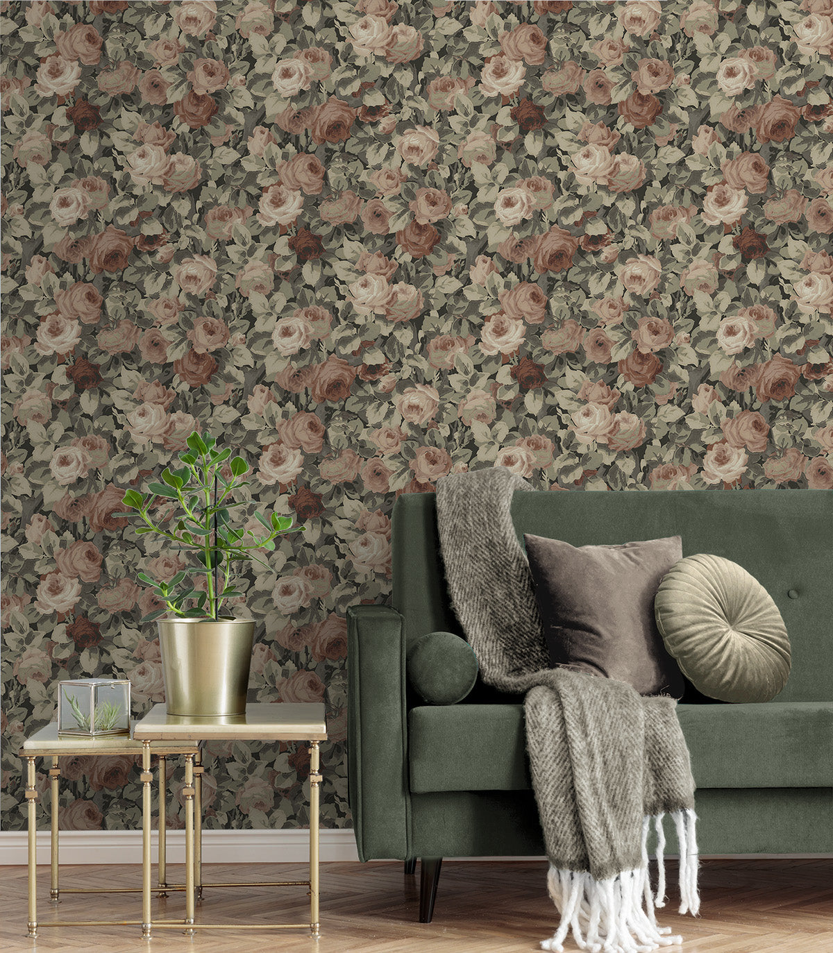 NextWall Rose Garden Dusty Mauve & Ash Grey Wallpaper NW52407