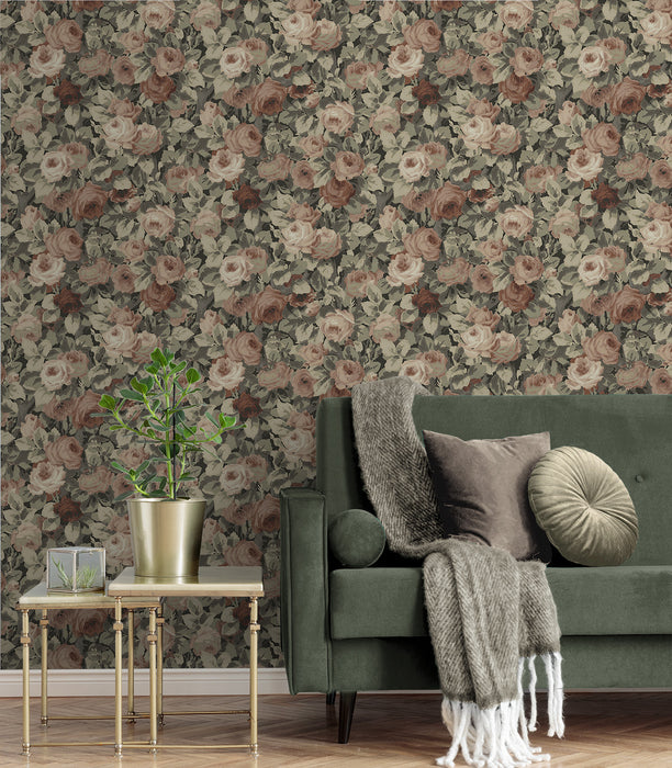 NextWall Rose Garden Dusty Mauve & Ash Grey Wallpaper Sample NW52407