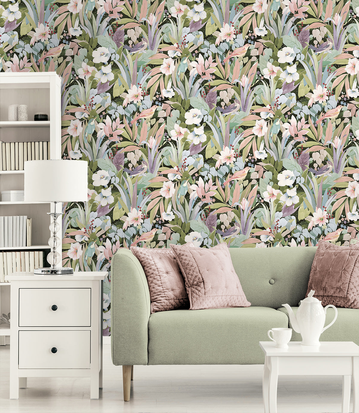 NextWall Blossoming Birds Forest & Petal Pink Wallpaper NW52505