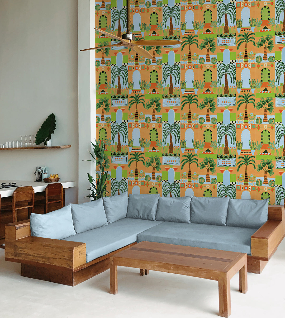 NextWall Tropical Facade Orange Wallpaper NW52606